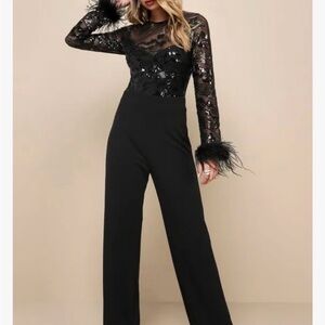 Lulu's Elegant Black Sequin Jumpsuit